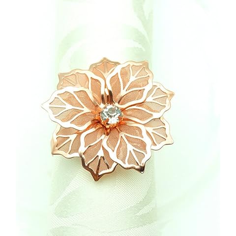 Mocrcrel Set of 12 Alloy Napkin Rings with Hollow Out Flower Napkin Ring Holders for Wedding Party Holiday Banquet Christmas Dinner Delicate Serviette Buckles Decor Favor (Rose Gold) Cover