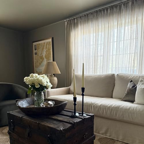 Image of TWOPAGES Light Brown Pinch Pleated Sheer Curtains, 72 inch W x 90 inch L, 2 Panels