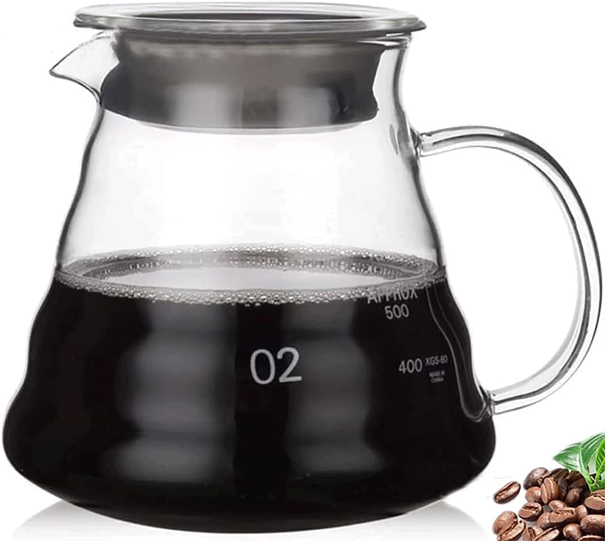 Benting Coffee server,heat resistant glass range coffee carafe,jug carafe manual drip coffee pot decanter coffee pot,Standard Glass Coffee Carafe, Coffee Pot with Lid, Clear (600ml)