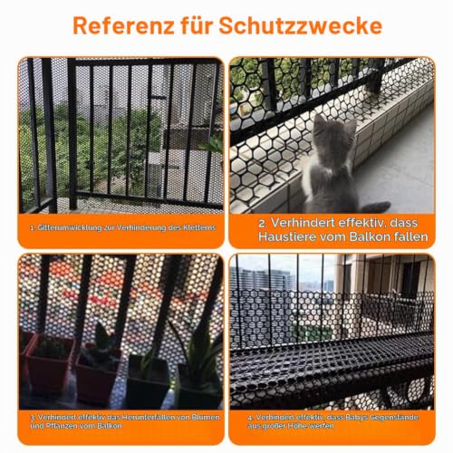 Kunststoffgeflecht Kunststoffzaun Geflügelzaun Hühnerdraht Kaninchendraht Sechseckgeflecht 0,4m x 6m mit 100 Kabelbindern, Schutznetz Zuchtnetz für Garten, Balkon Hof (Schwarz, Löcher: 1,8 cm)