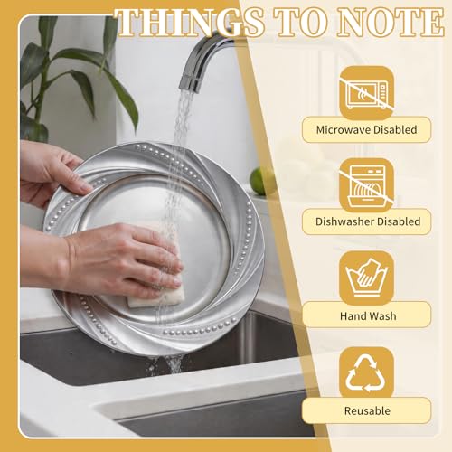PROY 100 PCS 13 Inch Silver Charger Plates Bulk, Embossed Plastic Round Chargers for Dinner Plates,Shiny Decorative Chargers for Wedding, Catering, Parties, Christmas, Home Dinner Use by PROY - Used condition - Image 6