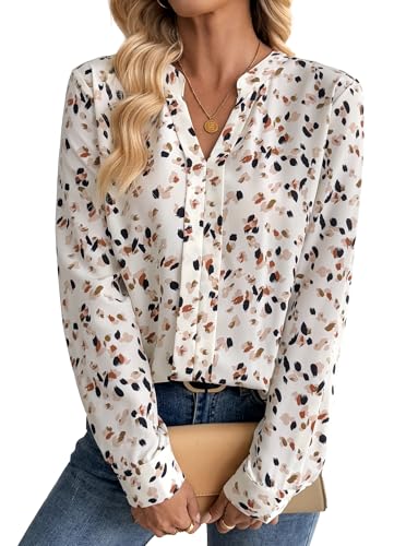 Avanova Women Boho Printed V Neck Tops Long Sleeve Shirts Work Blouses