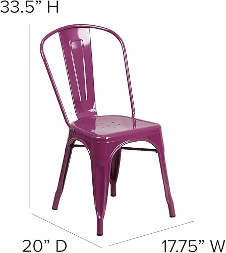 Miniatura 3 de Flash Furniture - Silla apilable de metal para interior y exterior, NA, Púrpura