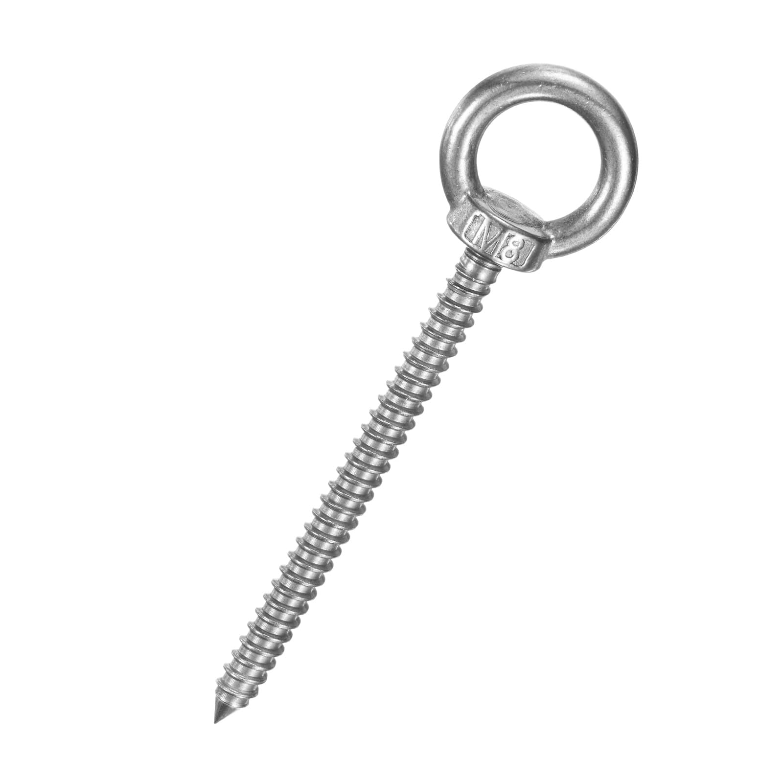 M METERXITY 1-Pack 304 Stainless Steel Eyebolt M8x100mm Shoulder Lifting Eye Bolt Self Tapping Eye Bolts for Wood Securing/Swing/Hanging Hammocks Silver