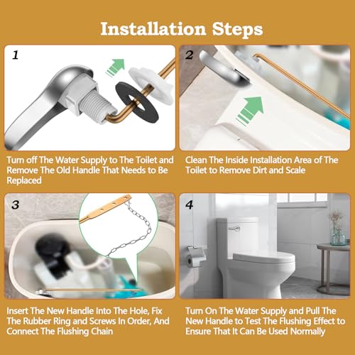 Demiwise Toilet Handle Replacement Kit, Front Mount Universal Toilet Tank Flush Lever Handle with Chain, Non Rusting Knob Replacement Kit Suitable for American Standard Toilet, Easy to Install