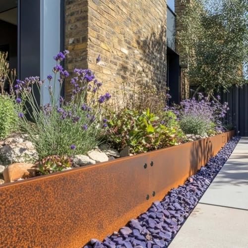 Garmix Beeteinfassung Beetumrandung Rasenkante aus Cortenstahl (Silber, 19cm x 10m (1,0mm))