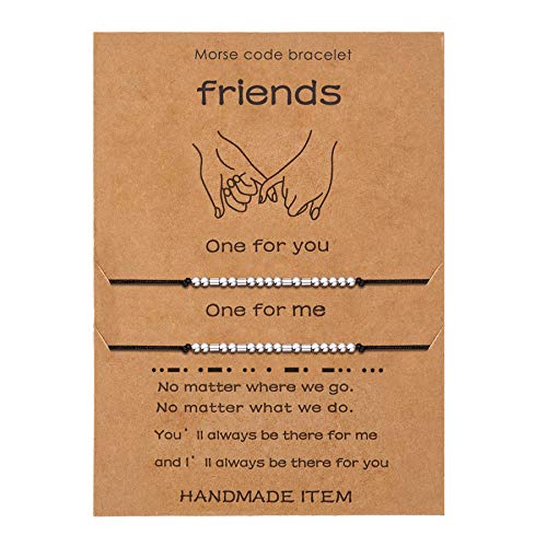 Lcherry Friend Morse Code Bracelet Pinky Promise Couple Distance Matching Adjustable Bracelet Friendship Gifts for Women 2 Pieces