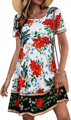 Image of JOLIGAL Summer Dresses for Women Casual Short Sleeve Sundress Scoop Neck Beach T Shirt Dress with Pockets 2026