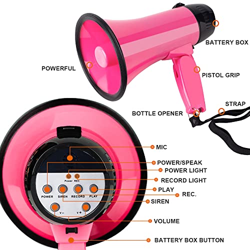 Mymealivos Sugar Home Portable Megaphone Bullhorn 20 Watt Power Megaphone Speaker Voice And Siren/Alarm Modes With Volume Control And Strap (Pink) #TOP2
