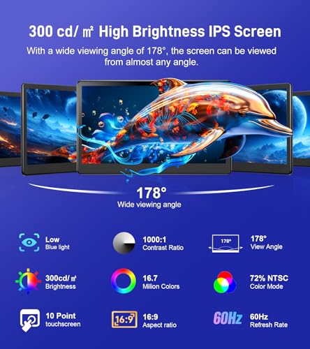 Image of 15.6 inch Portable Touchscreen Monitor with HDMI VGA DVI Ports, Screen Extender FHD 1920x1080 IPS Small Touch Screen Display Compatible with Laptops PC PS5 /4, Industrial (with Remote)