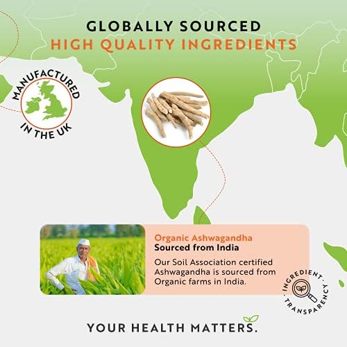 Organic Ashwagandha KSM-66® with 5% Withanolides - Vegan Friendly with The Highest Concentration Most Bioavailable Full-Spectrum Root Powder - Made in The UK by Nutravita