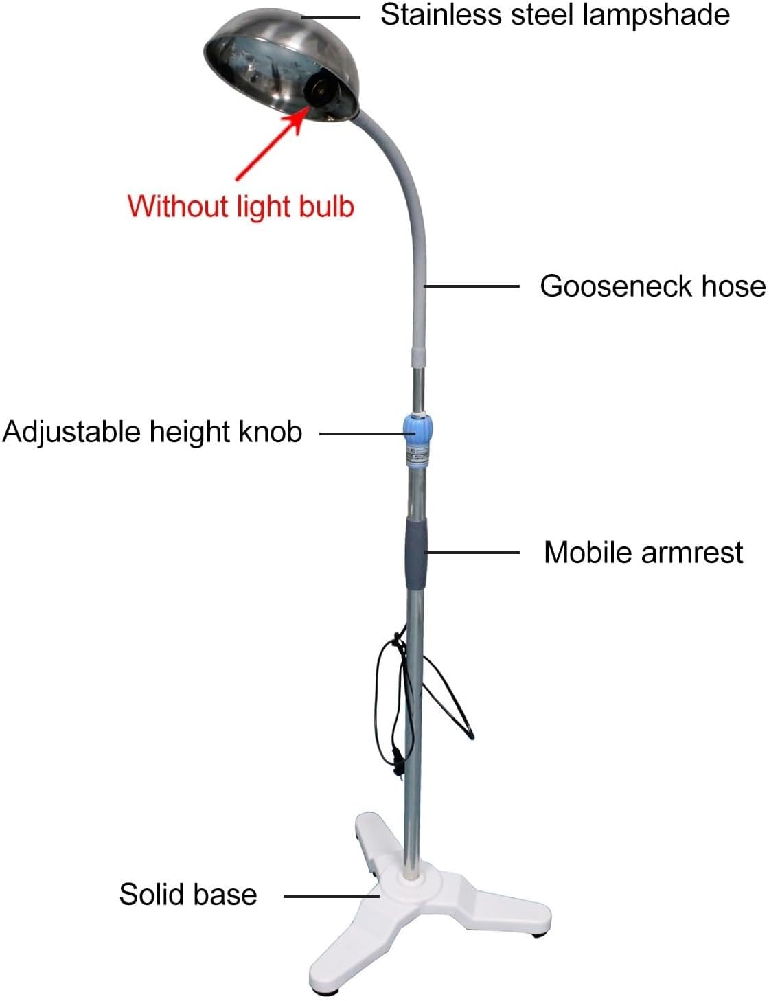 Surgical Examination Light with Gooseneck, Mobile Floor Stand Medical Lamp for Gynecology, Outpatient & Stomatology, Adjustable LED Exam Light with Wheels