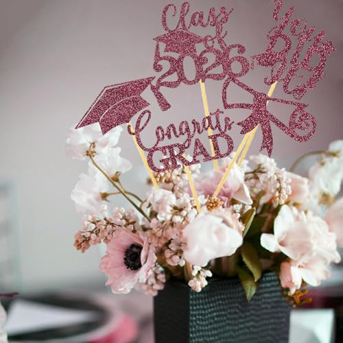 Image of Graduation Centerpiece Sticks 24PCS Glitter Grad Picks Party Table Decor Senior High School College Sign Maroon