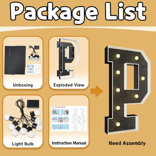 imprsv Marquee Letters Black 3FT: Black Party Decor - Light Up Letter P Large 3 Feet Tall - Party Decorations Letter for Birthday Wedding Proposal Events