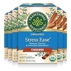 Traditional Medicinals Tea, Organic Stress Ease, Relieves Tension, Promotes Relaxation, 96 Tea Bags (6 Pack)