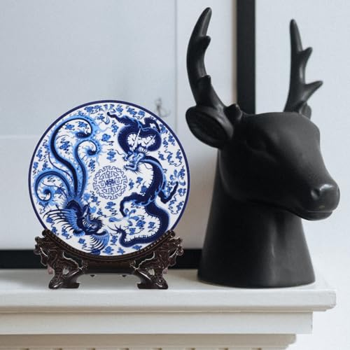 Decoración de porcelana oriental con diseño de fénix y soporte 4
