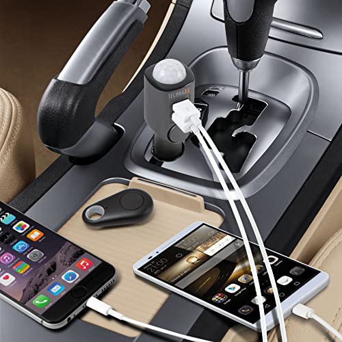 Technaxx AUTO Alarm mit Bewegungserkennung + Fernbedienung und Autoladegerät 2x USB, (TX-100)