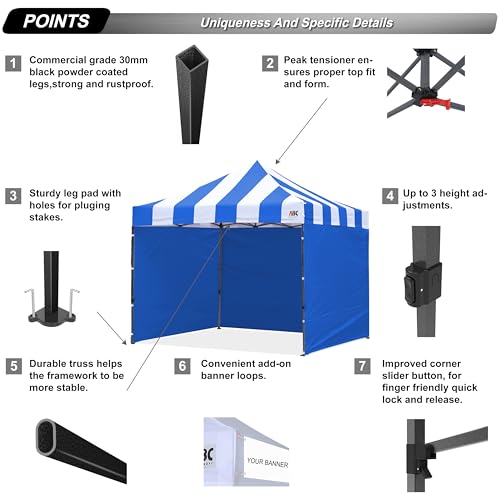 Image of ABCCANOPY Heavy Duty Easy Pop up Canopy Tent with Sidewalls 10x10,Strip RoyalBlue