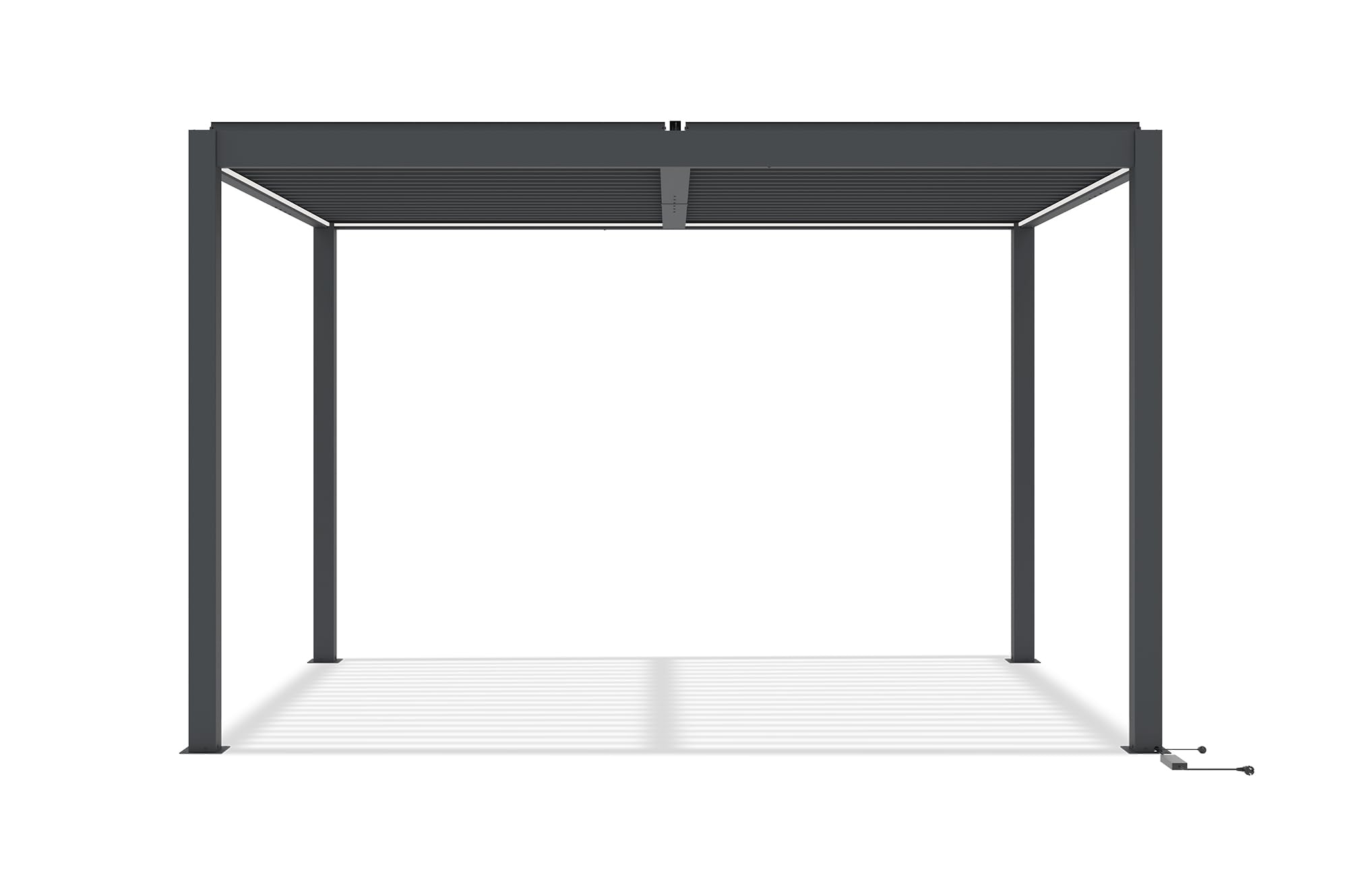 Cazeboo Pergola bioclimatique motorisée 4x3m autoportée AGOSTA Aluminium Gris avec Stores rétractables côté 3m