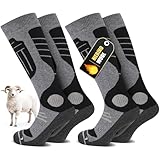 SukModen 2 Paar Skisocken aus Merinowolle für Damen Herren, Wärmende Wolle Thermosocken Dicke Wintersocken für Kaltes Wetter, Schnee, Skifahren, Snowboarden, Jagen, Wandern