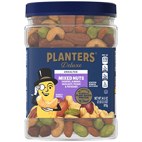 Planters Unsalted Premium Nuts 34.5 Oz Resealable Container- Contains Roasted California Pistachios, Cashews, Almonds, Hazelnuts & Pecans - No Artificial Flavors Or Colors #TOP1