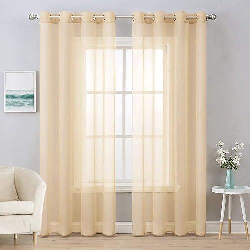 MIULEE 2 paneles de cortinas traslúcidas color crema de 96 pulgadas de largo, elegantes paneles de gasa con ojales, tratamiento para dormitorio,