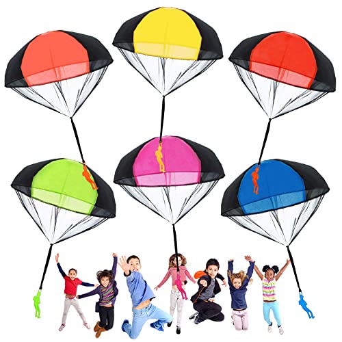 CLUEWR 6 Pack Parachute Toys for Kids, Tangle Free Throwing Hand Parachute Men Small Outdoor Flying Toys No Assembly Outside Toy for Boy & Girl Aged 3 4 5 6 7 8 9 10