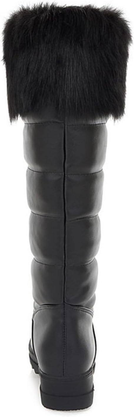 Women's Warm Fur Lined High Snow Boots Outdoor Waterproof Rainproof Pull-On Knee-High Boots Suitable For Winter Outdoors, Snow, Driving