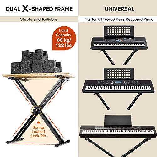 Cahaya Adjustable Keyboard Stand Double Braced X Style Digital Piano Stand With Locking Straps For 61 76 88 Keys Cy0245 #TOP3