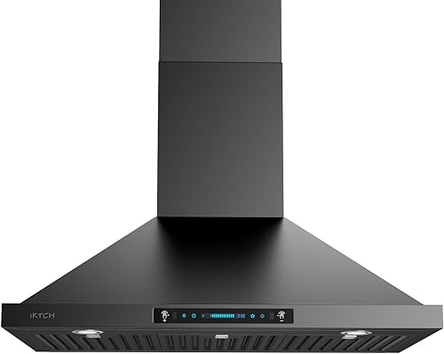 IKTCH Campana extractora negra de 30 pulgadas, campana de ventilación de cocina de 900 CFM, sin conductos/conductos, acero inoxidable con control de