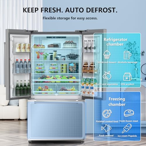 Image of Antarctic Star 2 French Door Refrigerator, Auto Ice & Water Filter, VCM Stainless, Multi-Air, Fast Cooling, Inverter, LED Alarm, Energy Star, 20.3 Cu Ft, Silver