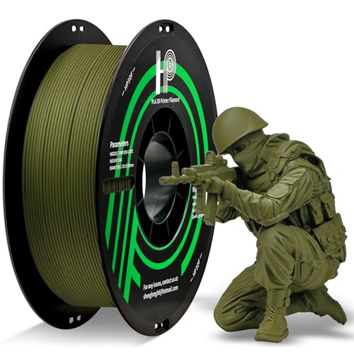HP3DF PLA Filament, Matte PLA, 3D Printer Filament, PLA Filament 1.75mm Dimensional Accuracy +/- 0.02mm, 1KG Spool (2.2 lbs), Fit Most FDM Printer (Matte Army Green)