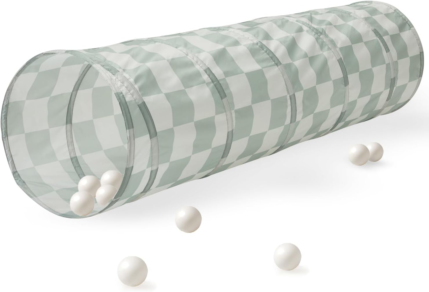 3 Sprouts Kids Play Tunnel - Pop Up Collapsible Tunnels with Recycled Fabric - Fun Crawling Tunnel for Toddler, Baby, Children to Crawl Through, Gross Motor Toy for Indoor Play - Checkered Green Checkerboard Green