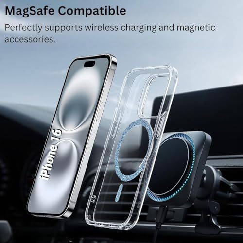 Image of AIBEX Back Cover Case Compatible with iPhone 16 | Glitter Ring Cute Shiny Colorful Bling Case (Compatible with Magsafe) | Transparent PC+TPU Glossy Shiny Cover for Girls & Women - Blue