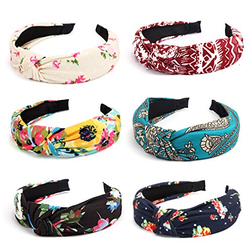 AOPRIE 6 Packs Boho Headbands for Women Wide Plain Headbands Top Knotted Headbands for Women Hair Bands for Women's Hair Solid Color Turban Headbands for Women Wide Headbands for Women