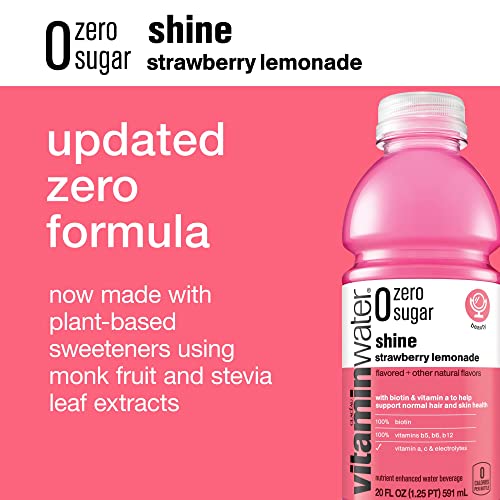 Vitamin Water Zero Sugar | Shine - Strawberry Lemonade - 20 Fl Oz Bottles, Nutrient Enhanced Flavored Water W/Vitamin B5, B6, B12, Antioxidants, Electrolytes | Pack Of 12 #TOP2