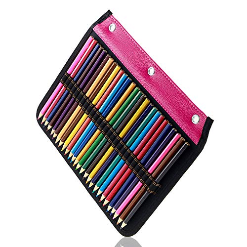 YOUSHARES 54 Slots Pencil Sleeve - Standard 3 Ring Binder Designed Pencil Page Compatible with 216 Slots Pencil Case for Watercolor Pencil, Gel Pen & Cosmetic Brush (Red)