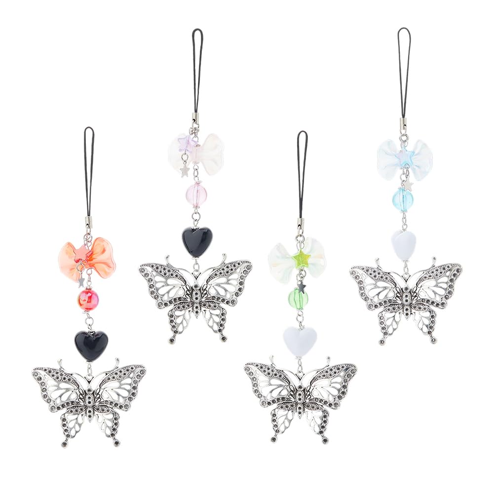 Hobbspring 4Pcs Cute Phone Charms Acrylic Mobile Straps Butterfly Star Bowknot Heart Phone Pendants Detachable Keychain Charms for Phone Bag Purse