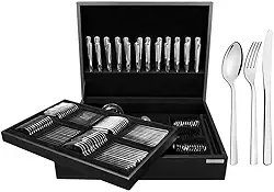 Faqueiro Aço Inox com Estojo de Madeira com 101 Peças, Prata, Tramontina