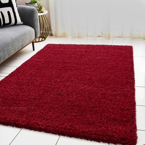 BPIL Modern Shaggy Area Rugs for Living Room Bed Room hall and Kids Room Non-shedding 5CM PILE Soft Touch Plain Shaggy Rectangular Size Soft Touch Thick Pile Non Shedding (Red 60x110cm)