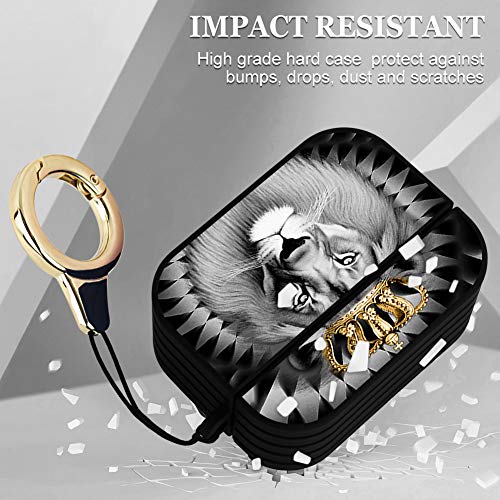 Black Hard Plastic Case For Airpods Pro Magnetic Lock Full Body Protective Shockproof Cover Lion Design Wireless Charging Case With Ring For Airpods Pro #TOP2
