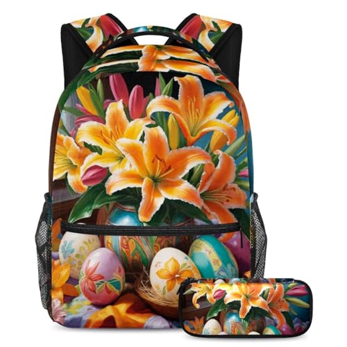 Sacs d'école pour enfants sac à dos avec trousse motif multicolore de Pâques