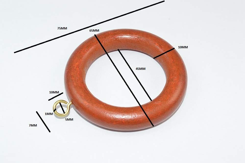 100 x Curtain Rail Rod Rings and Screw Eye Wooden Dark Brown ID 40mm