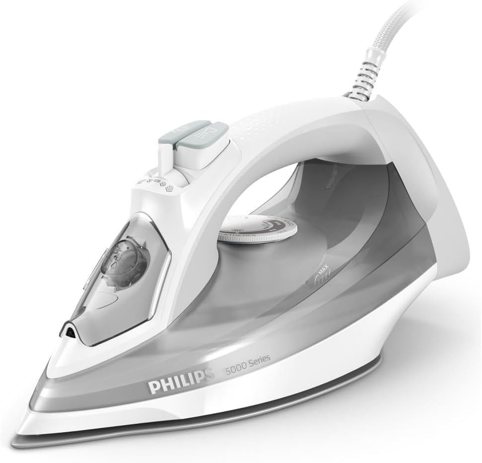 PHILIPS 5000 Serisi Buharlı Ütü – 2400W, 40g/dk Sürekli Buhar, 160g Şok, SteamGlide Plus Taban, Dahili Kireç Temizleme, Damlatmaz Sistem, Dikey Kullanım Özelliği (DST5010/10)