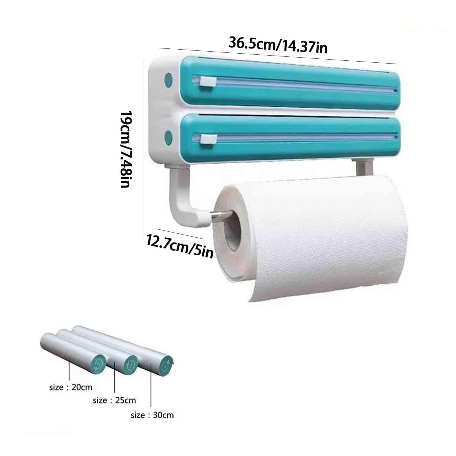 Cortador De Film Transparente De Doble Capa Dispensador Papel Aluminio Y Film para Cocina Papel De Horno, Portarrollos Papel Higienico De Pared Salones(Azul)