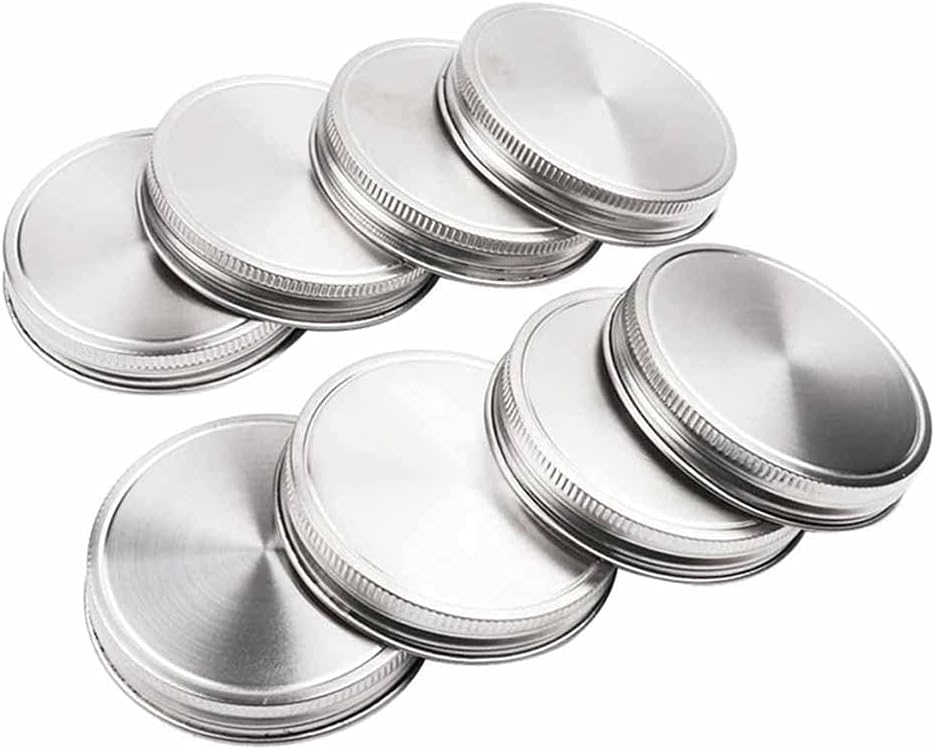 8 Pcs Stainless Steel Jar Lids 86Mm Sealed Leak Proof Cover With Silicone Seals Resistant Storage Solid Caps Wide Mouth Lid