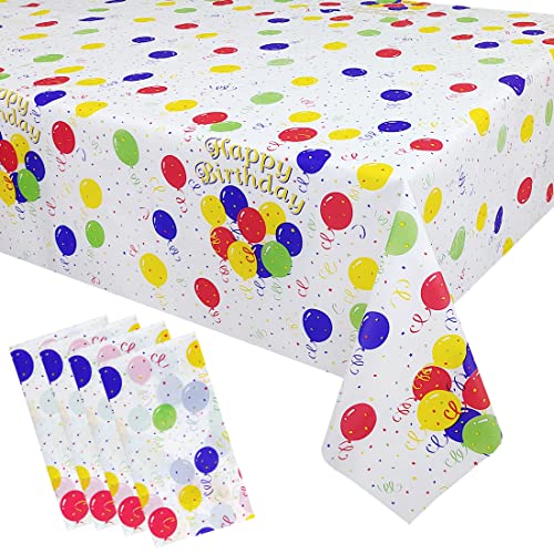 Image of Mulbozy 4 Pcs Birthday Tablecloth Disposable Plastic, Colorful Balloons Confetti Happy Birthday Table Covers for Parties Decoration Supplies, 108 x 54 inch