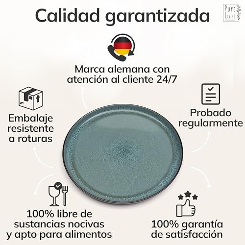 Miniatura 6 de Juego De 6 Platos Grandes De Gres Ibiza - Elegantes Platos Para Comida, Apto Para Lavavajillas Y Microondas - Set De Vajilla Para 6 Personas - Pure Living En Azul Humo