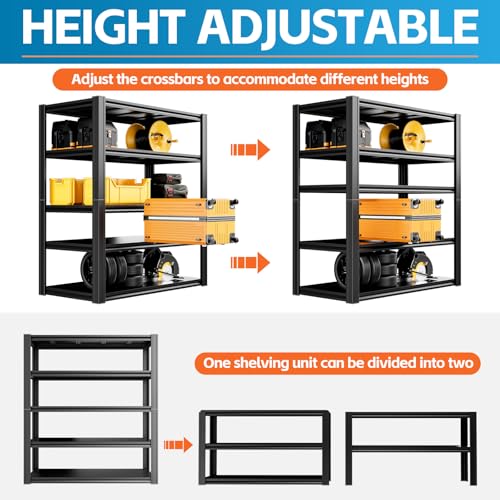 Image of 5-Tier 40 inch W x 18 inch D x 72 inch H Garage Storage Shelves Metal Shelf 2020LBS Garage Shelving Heavy Duty Adjustable Utility Rack Estantes para (Black)