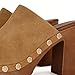 Agodor Light Brown Studded Platform Wooden Clogs Mules–Chunky Heel Slip‑On Fashion Clogs Studs Round Toe Heeled Sandals, Comfortable Summer Slides US9
